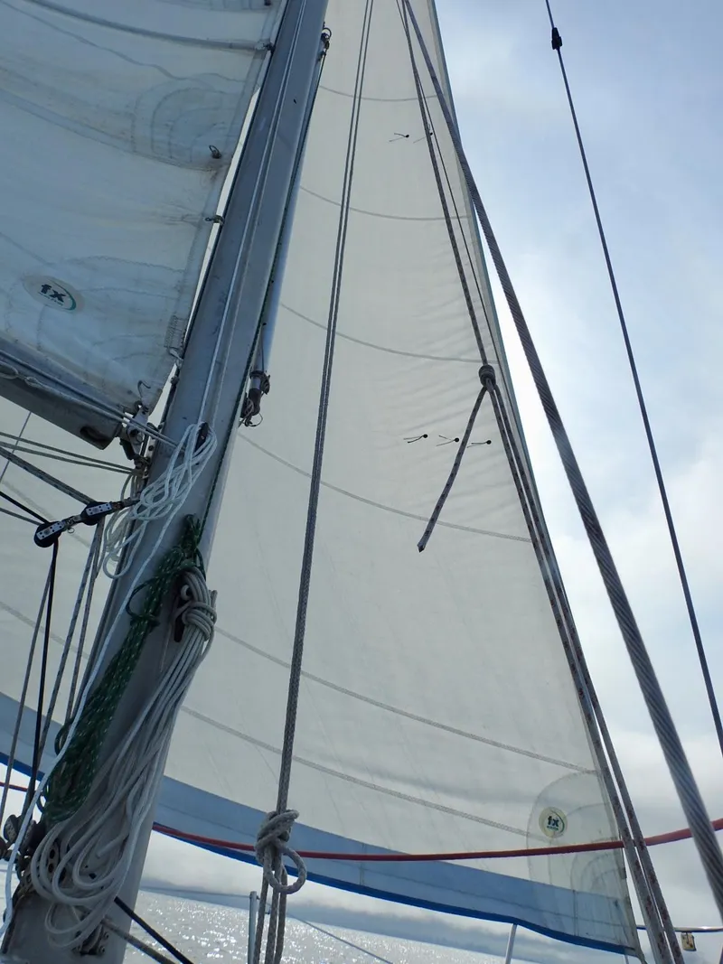 Slide: The Image of Sailing on a 1985 Catalina 30 with white sails against a clear sky. - 27