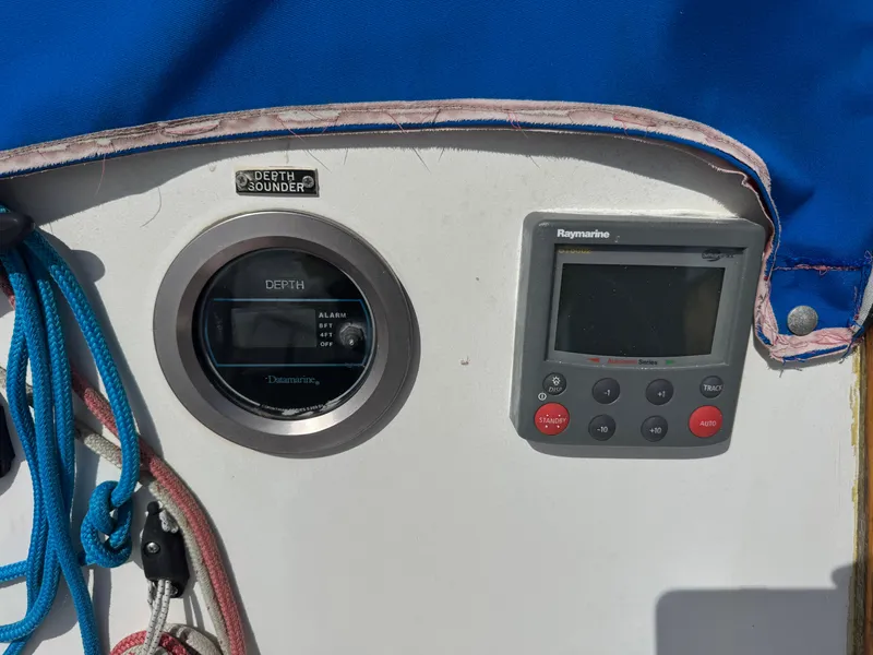 Slide: The Image of Depth sounder and navigation display on a 1985 Catalina 30 sailboat. - 35