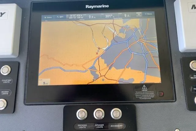 Slide: The Image of Raymarine navigation display on 2017 Monterey 378 SE boat dashboard. - 19
