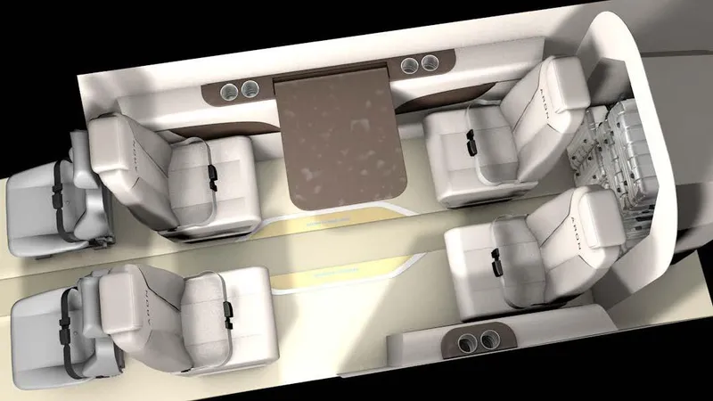 Slide: The Image of Luxurious interior of Aron M 80, 2025 model, featuring plush seating and a central table. - 26