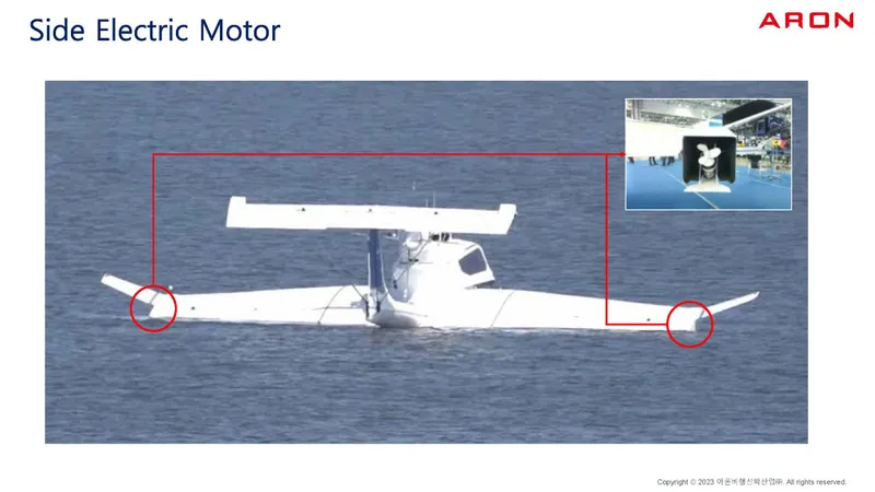Slide: The Image of Aron M 80 seaplane with side electric motors, 2025 model, on water surface. - 30