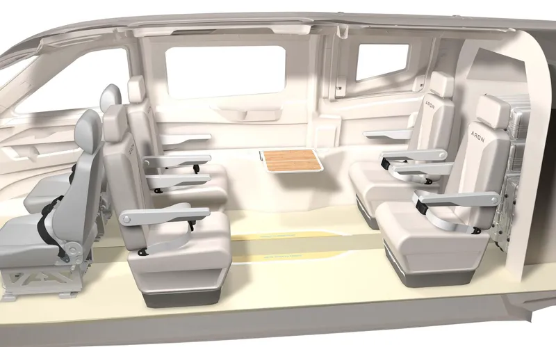 Slide: The Image of Futuristic Aron M 80 seaplanes docked at solar-powered floating platforms, 2025 design. - 22
