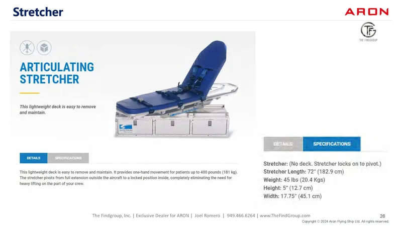 Slide: The Image of Articulating stretcher by Aron, model M 80, 2025, lightweight, easy maintenance, blue cushion, adjustable. - 45