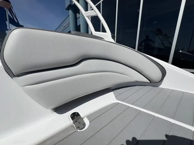 Slide: The Image of 2024 Yamaha Boats AR190 interior detail with sleek, modern upholstery design. - 9