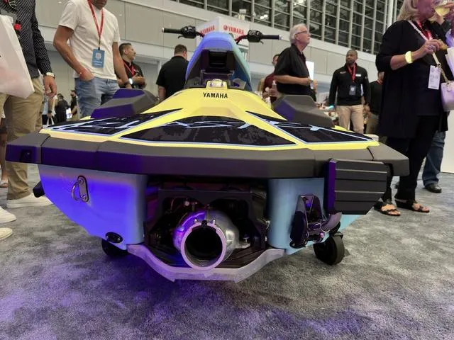 Slide: The Image of 2025 Yamaha WaveRunner JetBlaster Pro 3-Up displayed at an indoor event. - 18