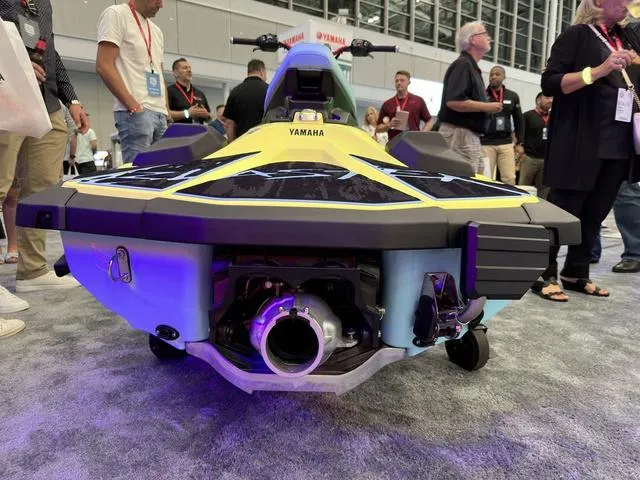 Slide: The Image of 2025 Yamaha WaveRunner JetBlaster Pro 3-Up displayed at an indoor event. - 19