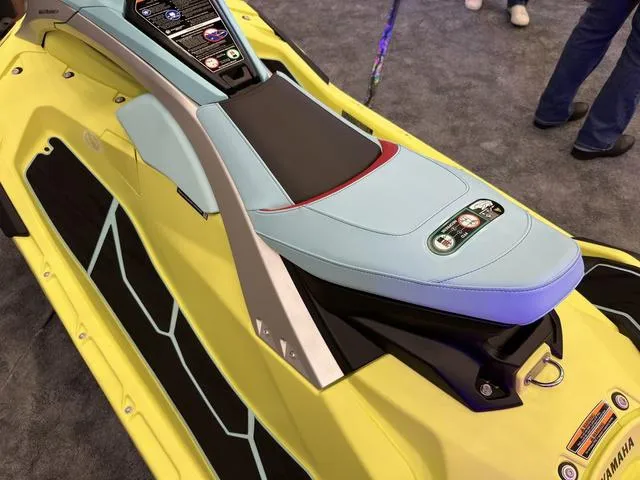 Slide: The Image of 2025 Yamaha WaveRunner JetBlaster Pro 3-Up, vibrant yellow and blue seat design. - 22