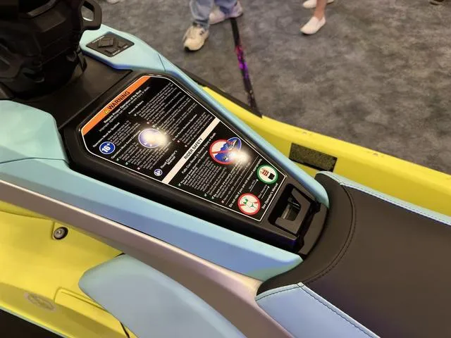 Slide: The Image of 2025 Yamaha WaveRunner JetBlaster Pro 3-Up seat and control panel, displayed indoors. - 29