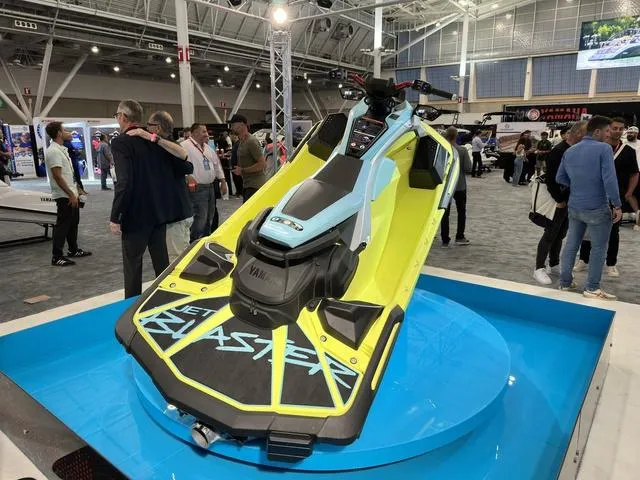 Slide: The Image of 2025 Yamaha WaveRunner JetBlaster Pro 3-Up on display at a trade show. - 8