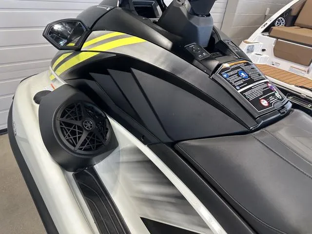 Slide: The Image of 2025 Yamaha Waverunner GP jet ski with sleek design and integrated speaker system. - 5