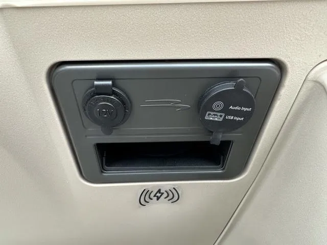 Slide: The Image of 2024 Bennington 22 SSR Tri-Toon Pontoon dashboard with 12V and USB audio inputs. - 44