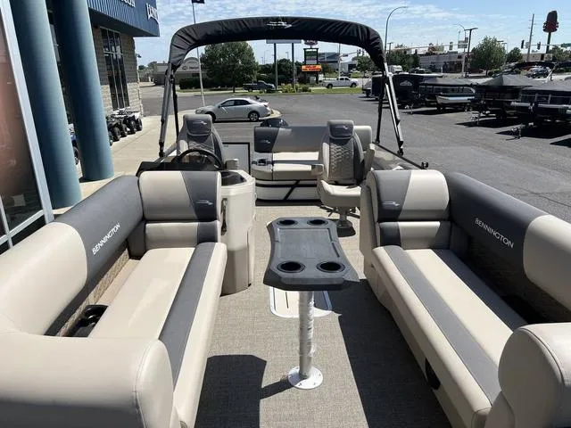 Slide: The Image of 2024 Bennington 22SSB-SPS pontoon boat with spacious seating and modern design. - 9