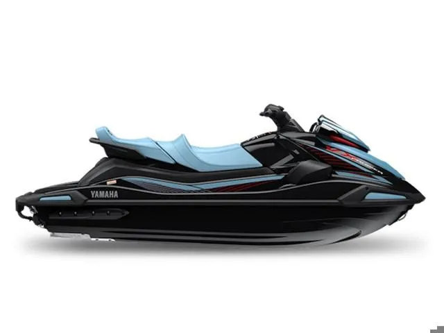 Slide: The Image of 2025 Yamaha Waverunner VX Cruiser HO with Audio, sleek blue design, side view. - 1