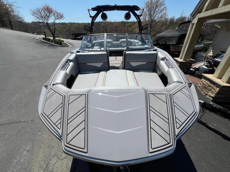 Slide: The Image of 2022 Moomba Makai boat with sleek gray interior and modern design. - 21