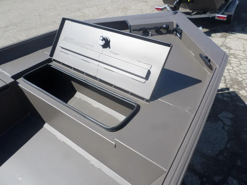 Slide: The Image of 2025 Alweld 1548 VV Marsh Tiller boat storage compartment, open on a sunny day. - 8