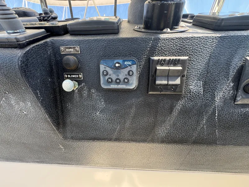 Slide: The Image of Control panel of a 2003 Mediterranean 38 Convertible boat. - 42