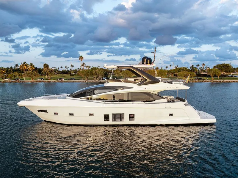 Slide: The Image of Astondoa 72 GLX 2013 yacht cruising on calm waters under a partly cloudy sky. - 3