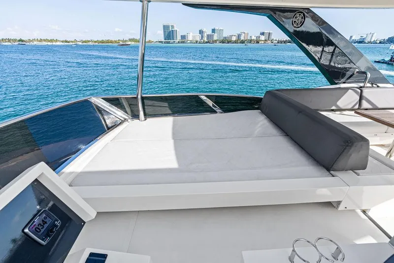 Slide: The Image of Luxurious 2013 Astondoa 72 GLX yacht deck with ocean view and city skyline. - 32