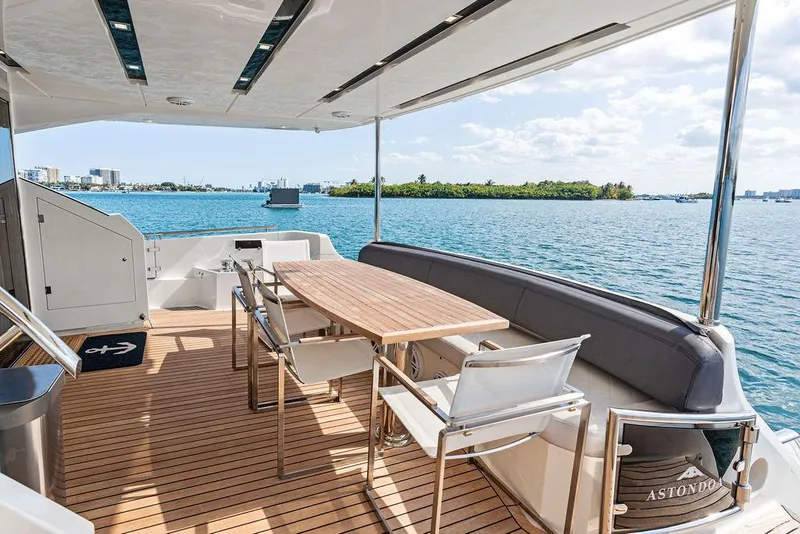 Slide: The Image of Luxurious Astondoa 72 GLX yacht deck with seating, overlooking serene blue waters, 2013 model. - 36
