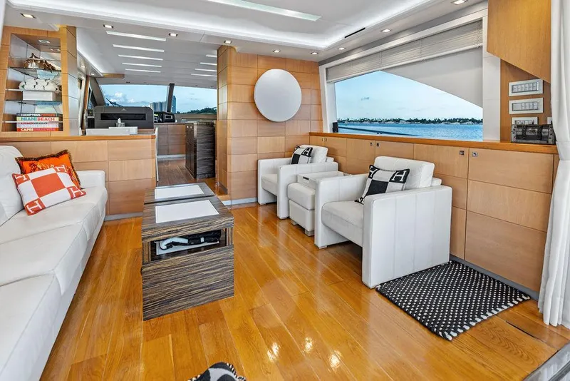 Slide: The Image of Luxurious interior of 2013 Astondoa 72 GLX yacht with modern furnishings and scenic window view. - 43