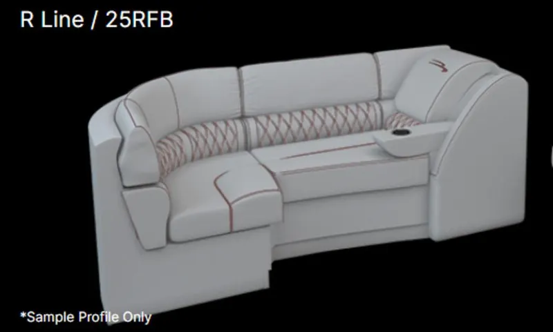Slide: The Image of 2023 Bennington Marine 25RFBST boat seating, featuring luxurious white upholstery and cup holder. - 7