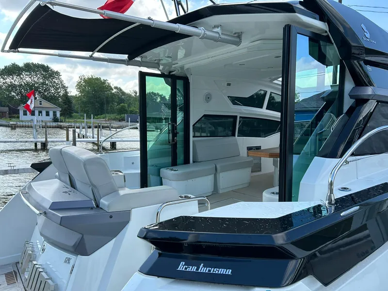 Slide: The Image of 2019 Beneteau Gran Turismo 46 yacht with sleek design and spacious deck area. - 3