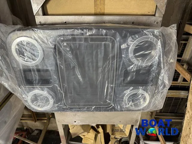 Slide: The Image of 2025 Tahoe Sport 2185 Rear Fish boat console, wrapped in plastic, at Boat World. - 31
