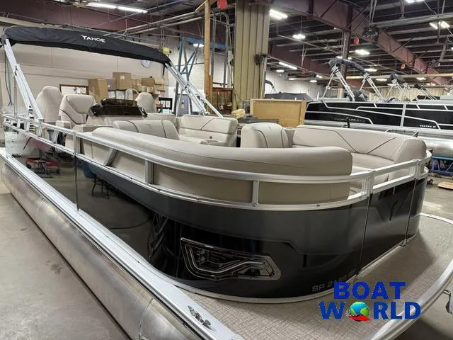 Slide: The Image of 2025 Tahoe Sport 2185 Rear Fish pontoon boat with Honda 4-Stroke EFI engine in showroom. - 44