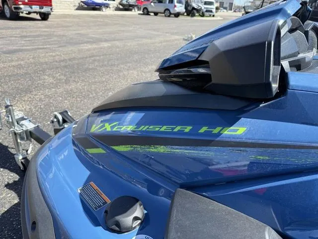 Slide: The Image of 2025 Yamaha Waverunner VX Cruiser HO with Audio, blue, parked on a trailer. - 8