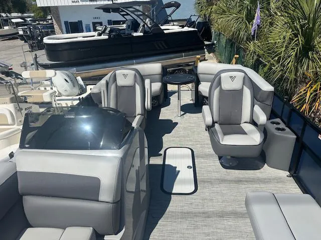 Slide: The Image of 2024 Viaggio V 20 U pontoon boat with luxurious seating and modern design. - 4
