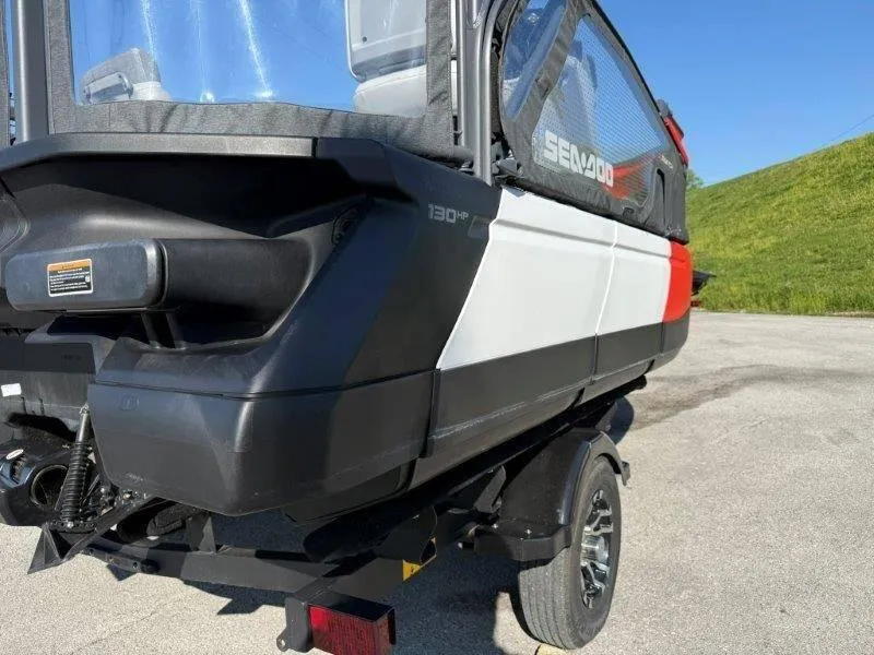 Slide: The Image of 2024 Sea-Doo SWITCH COMPACT 130HP on trailer, showcasing sleek design and powerful engine. - 46