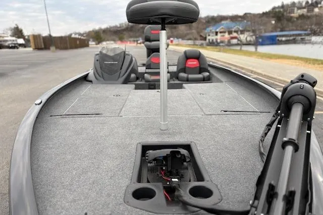 Slide: The Image of 2025 Tracker Savage 215 boat interior with seating and fishing deck. - 129