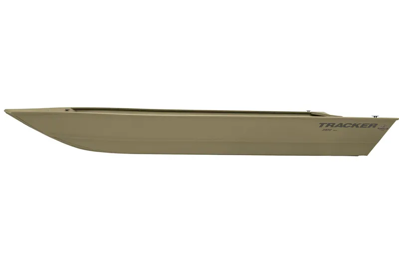 Slide: The Image of 2025 Tracker GRIZZLY 2072 Utility boat, side view, olive green color. - 3