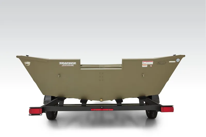 Slide: The Image of 2025 Tracker GRIZZLY 2072 Utility boat on trailer, rear view, olive green color. - 14