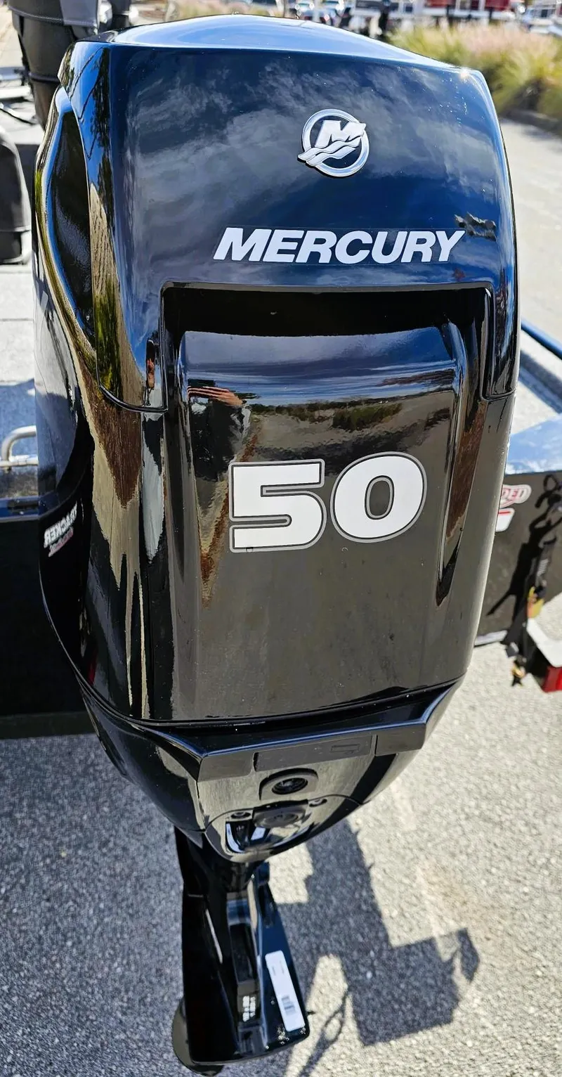 Slide: The Image of Mercury 50 horsepower outboard motor on 2025 Tracker Bass Tracker Classic XL. - 6