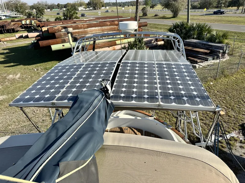Slide: The Image of 1986 Slocum 43 sailboat with solar panels installed on deck. - 33