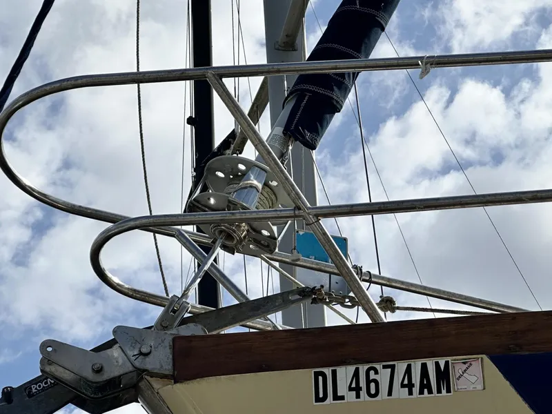 Slide: The Image of Close-up of a 1986 Slocum 43 sailboat bow with registration number DL4674AM. - 34