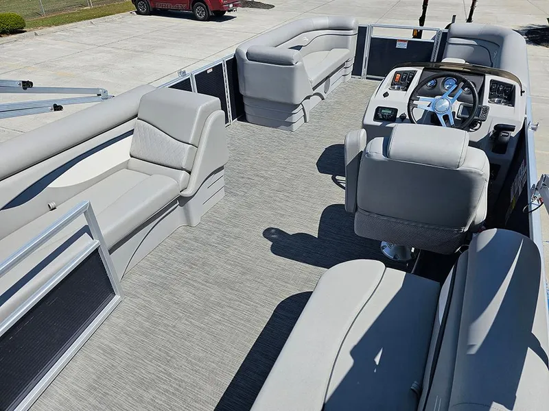 Slide: The Image of 2021 Bennington 20 SSR pontoon boat interior with spacious seating and modern helm. - 10