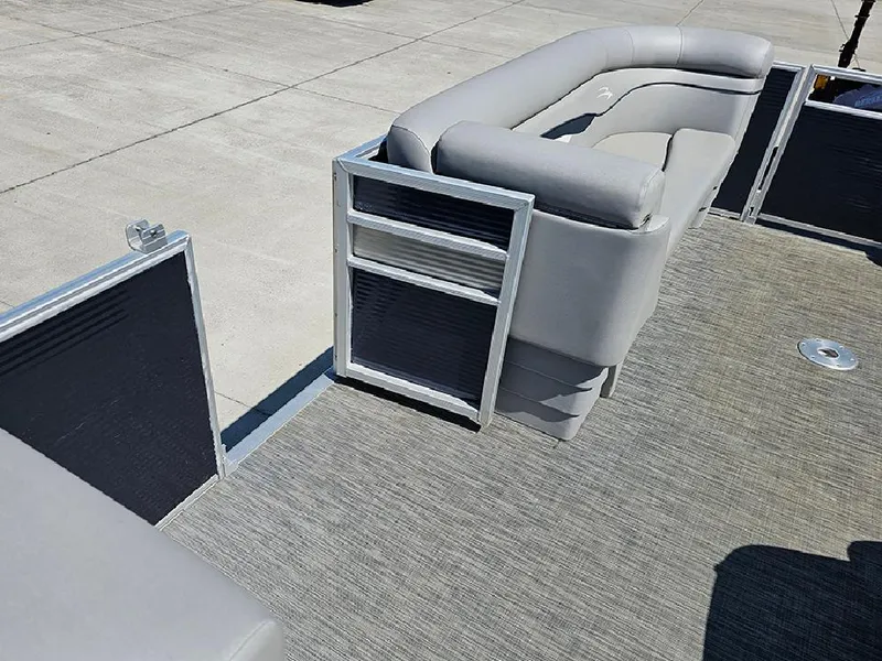 Slide: The Image of 2021 Bennington 20 SSR pontoon boat with gray seating and flooring. - 19
