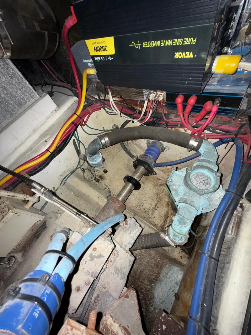 Slide: The Image of Engine room of 2001 Carver 396 Motor Yacht with wiring and inverter. - 29