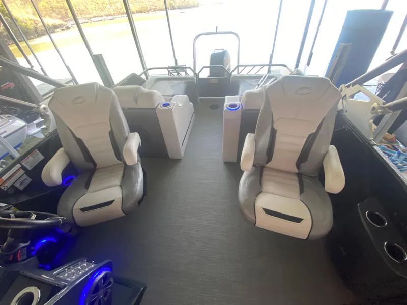 Slide: The Image of Interior of 2018 Crest Caliber 250 SLRC boat with plush seating and modern design. - 29