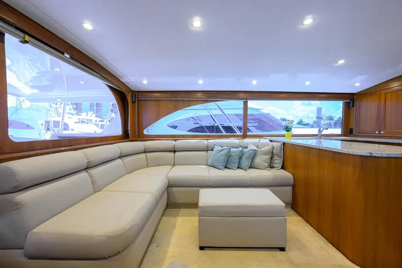 Slide: The Image of Luxurious 2006 Blackwell Custom Carolina yacht interior with plush seating and elegant wood finishes. - 18