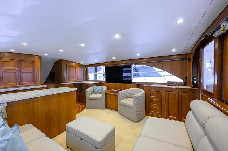 Slide: The Image of Luxurious interior of 2006 Blackwell Custom Carolina yacht with elegant wood finishes and modern seating. - 20
