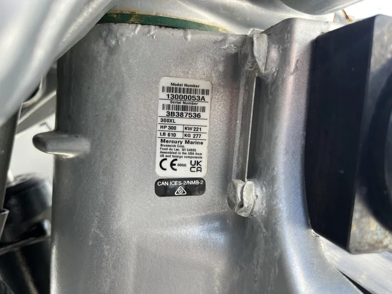 Slide: The Image of 2023 Blackfin 272 engine label, displaying model and serial numbers, horsepower, and compliance details. - 8
