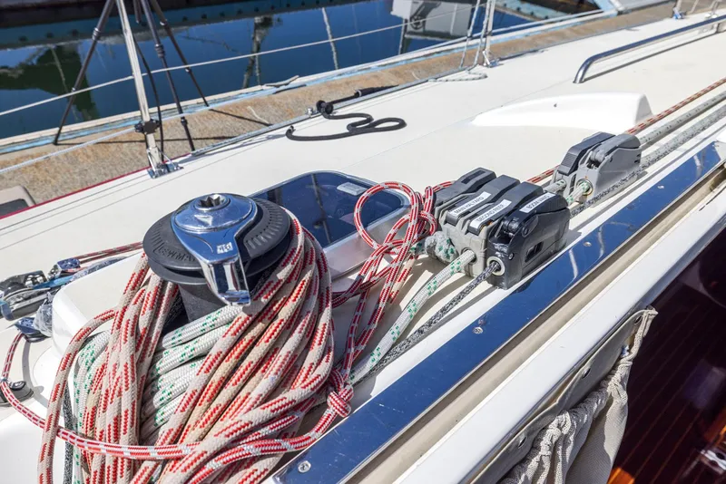 Slide: The Image of Deck of 1994 J Boats J/130 with winch and ropes. - 18