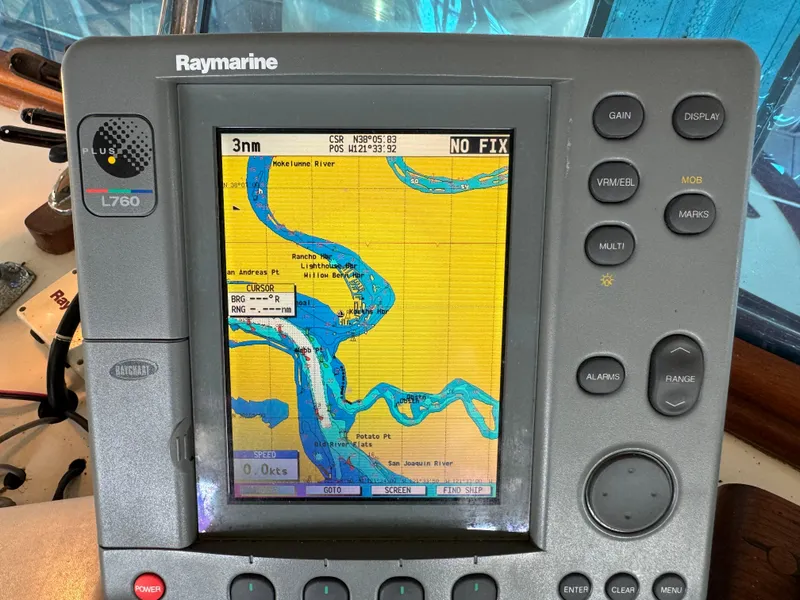 Slide: The Image of Raymarine navigation system on 1984 Fu Hwa Sea Horse 34 boat, displaying river map. - 23
