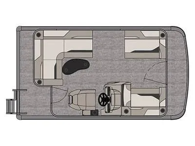 Slide: The Image of 2025 Tahoe Pontoon Sport Cruise 15' layout with seating and steering console. - 2