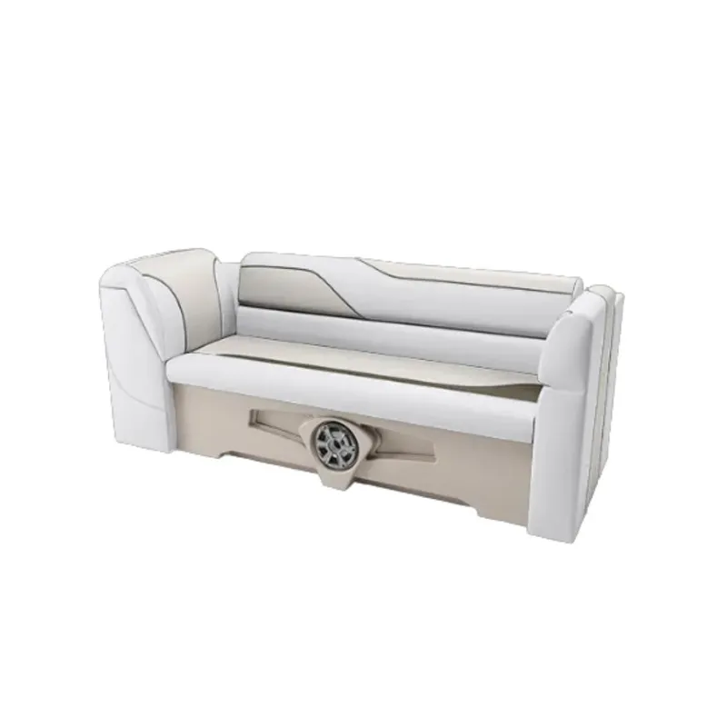 Slide: The Image of 2025 Tahoe Pontoon Sport Cruise 15' seating, featuring sleek white and beige design. - 3