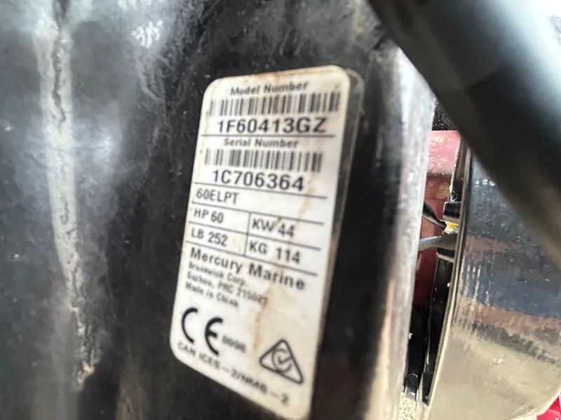 Slide: The Image of Label on Mercury Marine engine, model 1F60413GZ, serial 1C706364, 60 HP, 2022 Lowe Skorpion 17. - 40