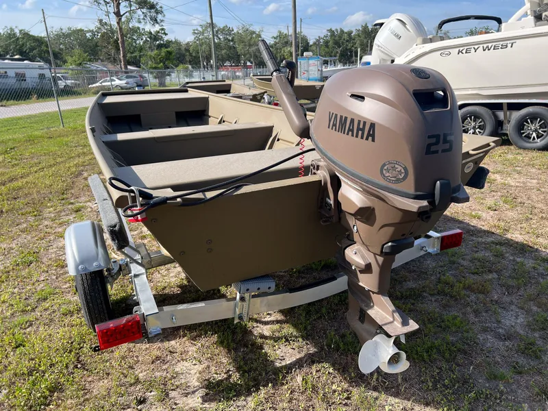 Slide: The Image of 2025 G3 Gator Tough 1544 LW boat with Yamaha 25 motor on trailer. - 3